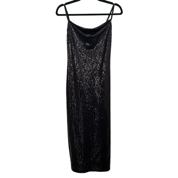 Bebe Black Cowl Neck Shimmer Sleeveless Cocktail Maxi Dress Size Medium - Picture 7 of 9